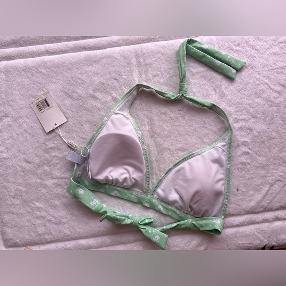 INGER BIKINI TOP GREEN And White Floral Tie size M Summer Pool Beach - Picture 2 of 9